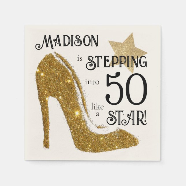 Personalised Age Gold Birthday Star Napkin (Front)