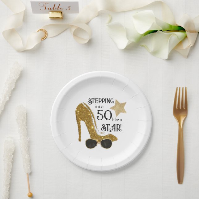 Personalised Age Gold Glitter Birthday Party Paper Plate (Wedding)
