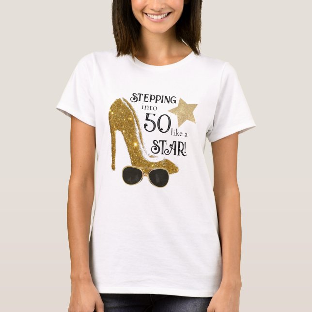 Personalised Age Gold Glitter Birthday Star T-Shirt (Front)
