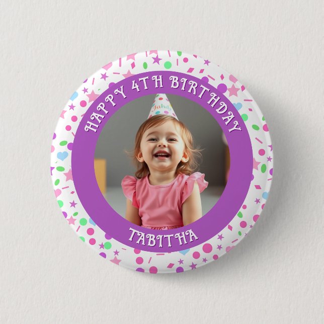 Personalised Age, Name and Photo Birthday  6 Cm Round Badge (Front)