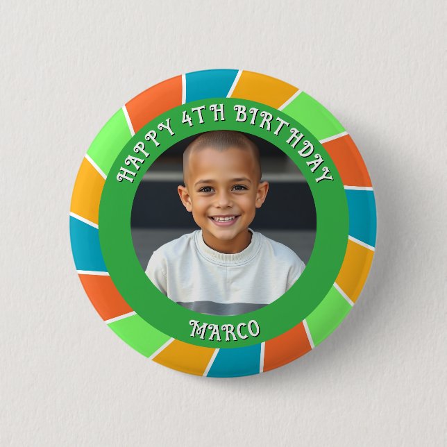Personalised Age, Name and Photo Birthday  6 Cm Round Badge (Front)