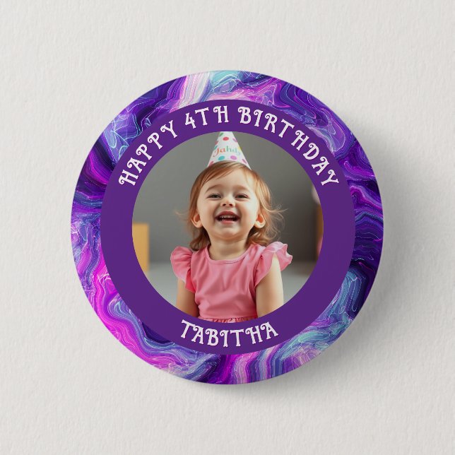 Personalised Age, Name and Photo Birthday  6 Cm Round Badge (Front)