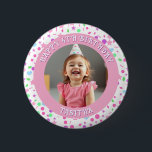 Personalised Age, Name and Photo Birthday  6 Cm Round Badge<br><div class="desc">Happy Birthday to you,  add name,  age and photo to this personalised birthday button. Cute pink and purple confetti background.</div>