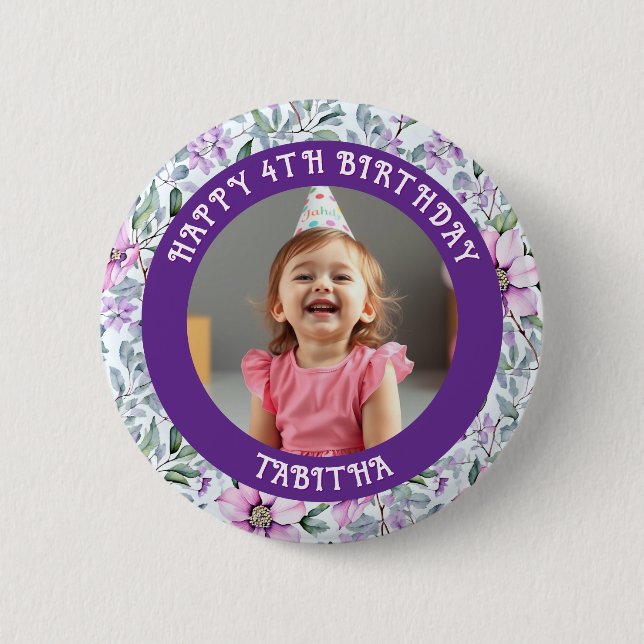 Personalised Age, Name and Photo Birthday  6 Cm Round Badge (Front)