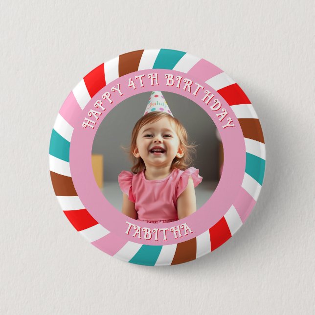 Personalised Age, Name and Photo Birthday  6 Cm Round Badge (Front)