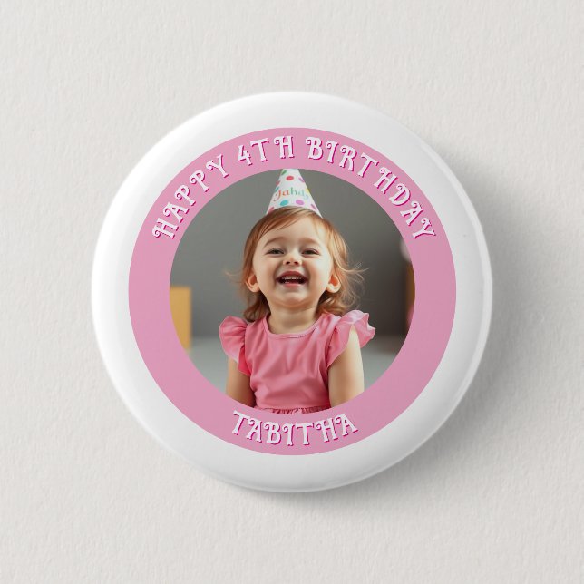 Personalised Age, Name and Photo Birthday  6 Cm Round Badge (Front)