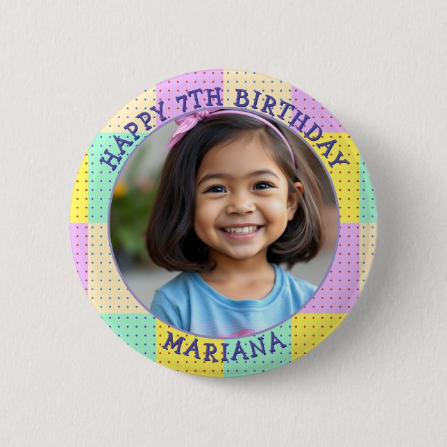 Personalised Age, Name and Photo Birthday  6 Cm Round Badge (Front)