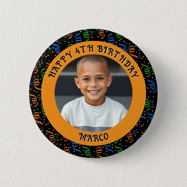 Personalised Age, Name and Photo Birthday  Button (Front)