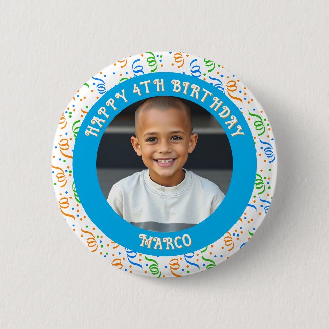 Personalised Age, Name and Photo Birthday  Button (Front)