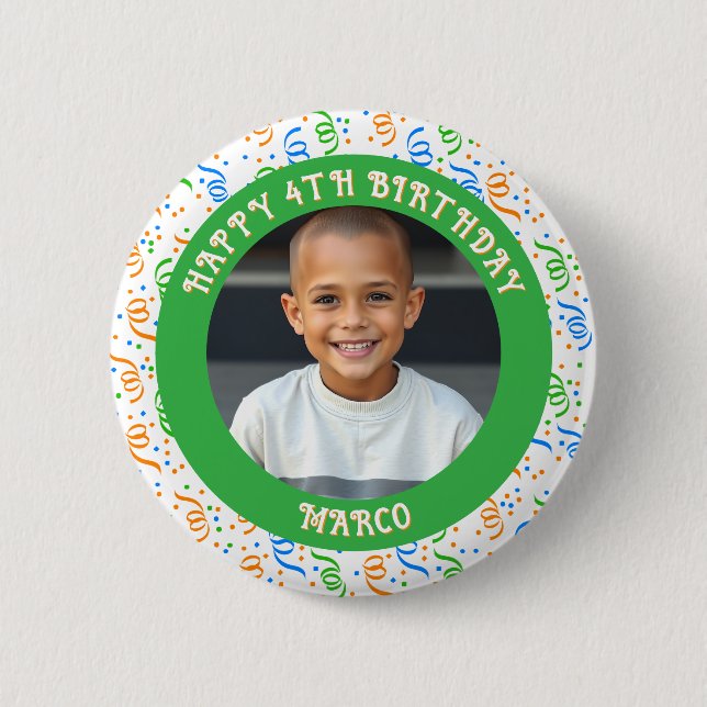 Personalised Age, Name and Photo Birthday  Button (Front)