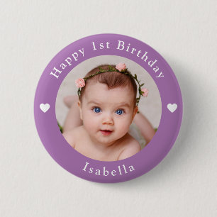 Personalised Age, Name And Photo Birthday Lavender 6 Cm Round Badge