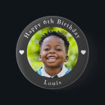 Personalised Age, Photo And Name Birthday Grey<br><div class="desc">Adorable personalised age,  photo and name birthday dark grey button.</div>