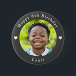 Personalised Age, Photo And Name Birthday Grey<br><div class="desc">Adorable personalised age,  photo and name birthday dark grey button.</div>