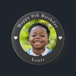 Personalised Age, Photo And Name Birthday Grey 6 Cm Round Badge<br><div class="desc">Adorable personalised age,  photo and name birthday dark grey button.</div>