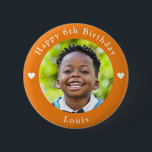 Personalised Age, Photo And Name Birthday Orange<br><div class="desc">Adorable personalised age,  photo and name birthday orange button.</div>