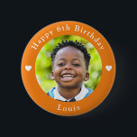 Personalised Age, Photo And Name Birthday Orange 6 Cm Round Badge<br><div class="desc">Adorable personalised age,  photo and name birthday orange button.</div>