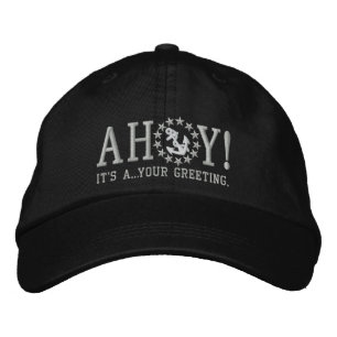 Personalised AHOY! Nautical Greetings Embroidery Embroidered Hat
