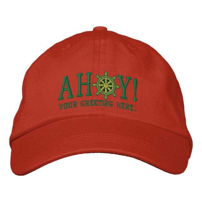 Personalised AHOY! Nautical Greetings Embroidery Embroidered Hat (Front)