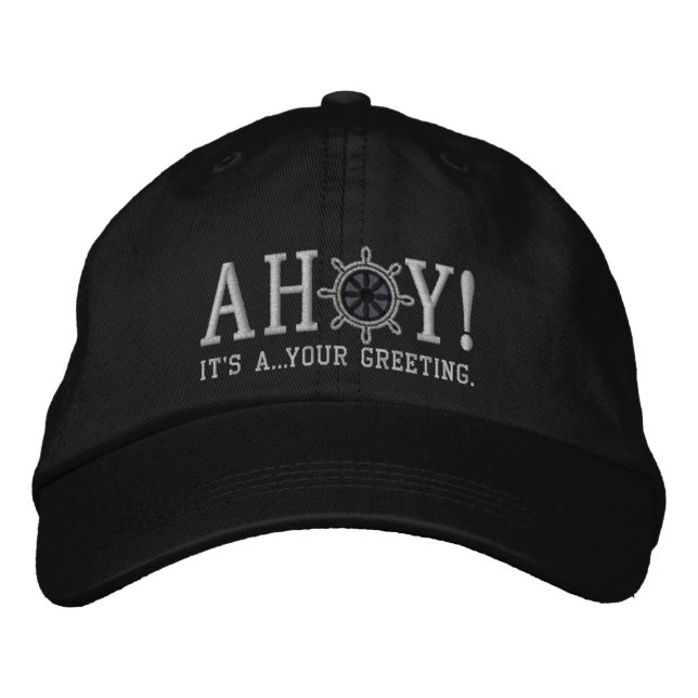 Personalised AHOY! Nautical Greetings Embroidery Embroidered Hat (Front)