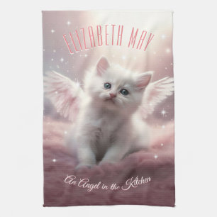 Personalised AI-Generated Kitten Angel Wings Tea Towel