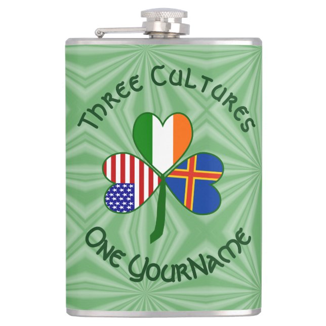 Personalised Åland Islands Shamrock Large Hip Flask (Front)