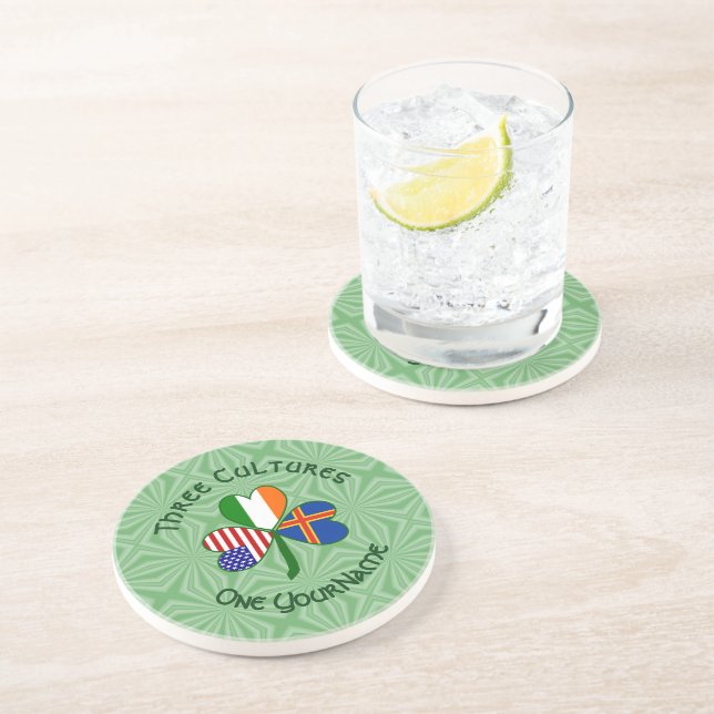 Personalised Åland Islands Shamrock Round  Coaster (Side)