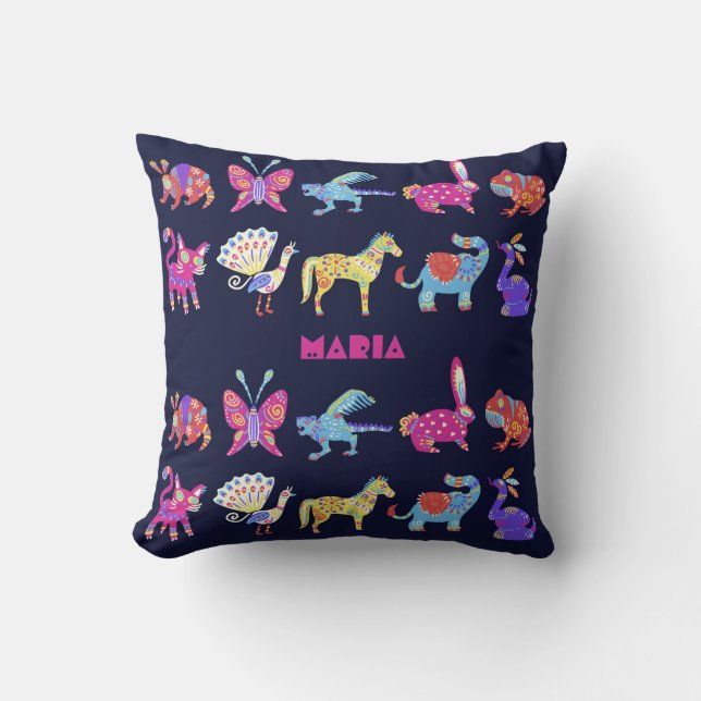 Personalised Alebrije Mexican Animals Folk Art Cushion (Front)