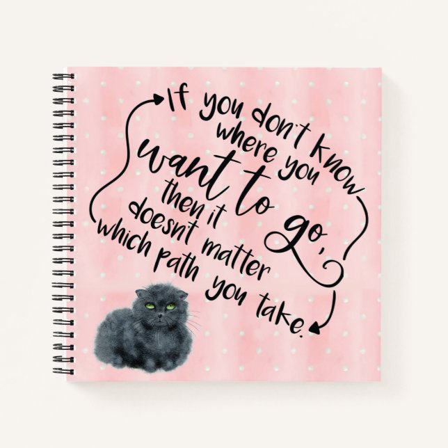 Personalised Alice Quote Grey Cheshire Cat Notebook (Front)