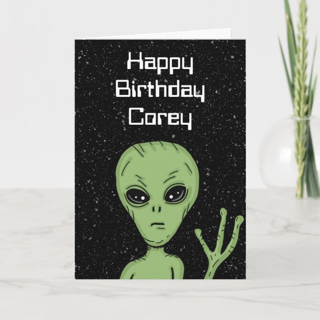 Personalised Alien, Out of this World Birthday Card (Front)