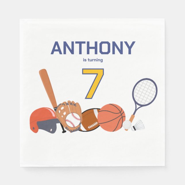 Personalised All-Star Sports Birthday Table Napkin (Front)