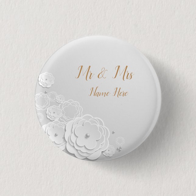 Personalised All White  3 Cm Round Badge (Front)
