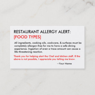 Personalised Allergy Restaurant & ICE Card