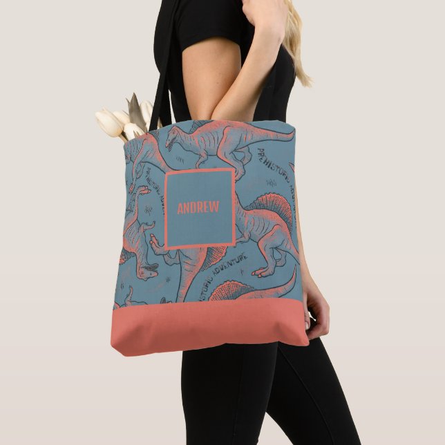 Personalised Allover printed Dinosaur Tote Bag (Close Up)