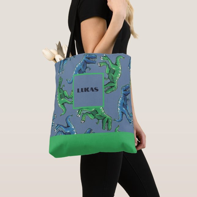 Personalised Allover printed Dinosaur Tote Bag (Close Up)