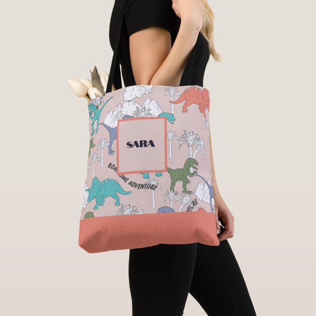 Personalised Allover printed Dinosaur Tote Bag (Close Up)