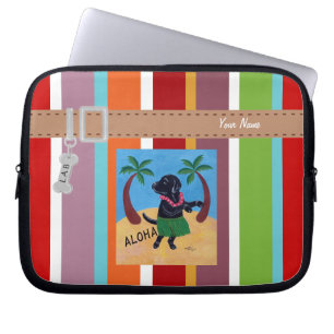 Personalised Aloha Black Labrador Stripe Laptop Sleeve