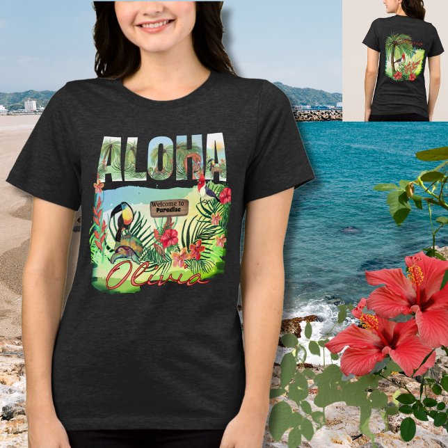  Personalised Aloha Tropical Paradise Double-Sided Tri-Blend Shirt (Personalized Aloha Tropical Paradise Double-Sided Tri-Blend Shirt)