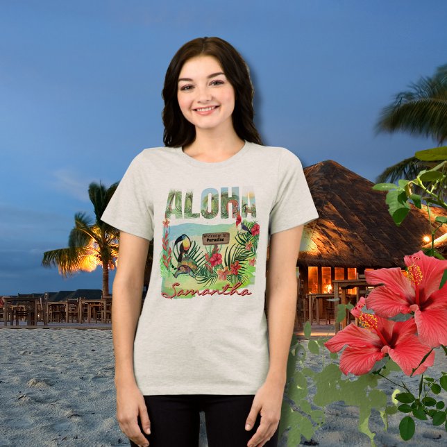 Personalised Aloha Tropical Paradise Double-Sided Tri-Blend Shirt (Personalized Aloha Tropical Paradise Double-Sided Tri-Blend Shirt - light)