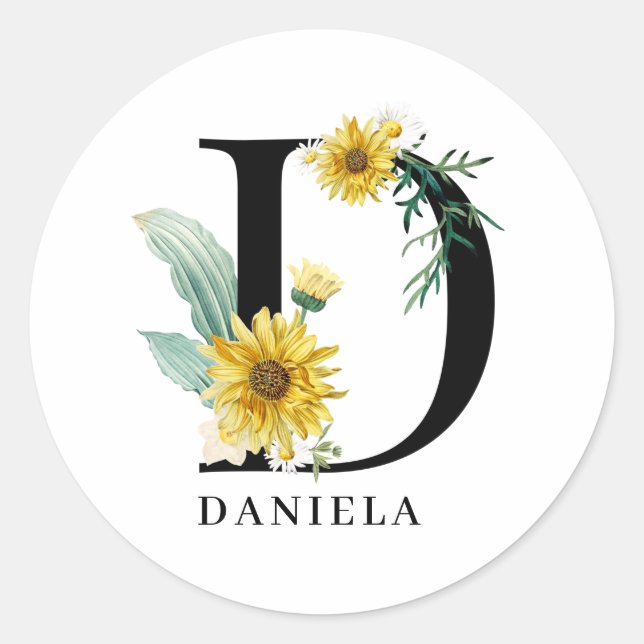 Personalised Alphabet D Floral Monogram  Classic Round Sticker (Front)