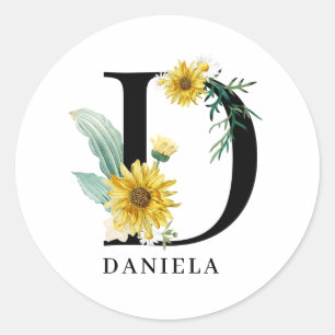 Personalised Alphabet D Floral Monogram  Classic Round Sticker
