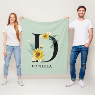 Personalised Alphabet D Floral Monogram Fleece Blanket