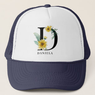 Personalised Alphabet D Floral Monogram Trucker Hat