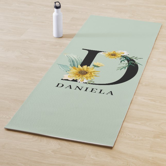 Personalised Alphabet D Floral Monogram  Yoga Mat (In Situ)