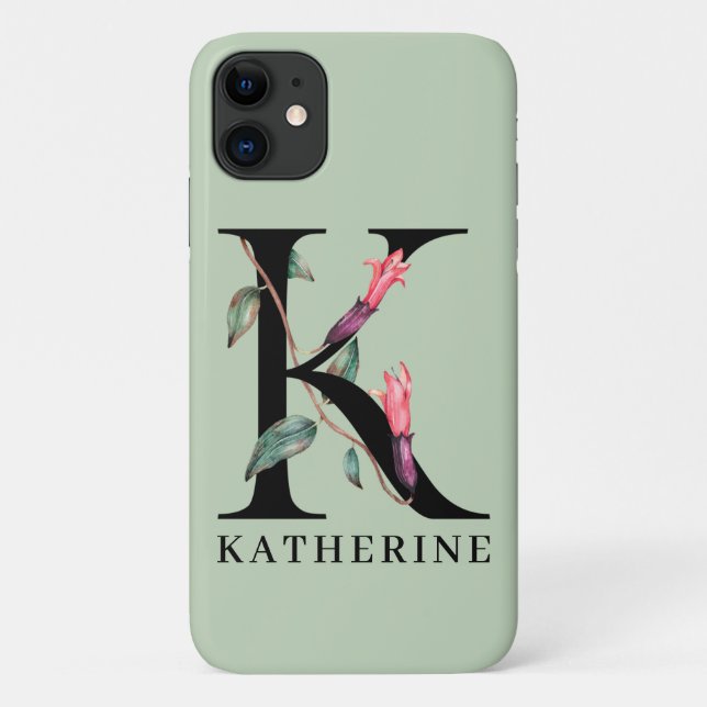 Personalised Alphabet K Floral Monogram Case-Mate iPhone Case (Back)