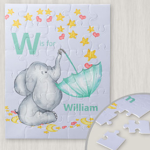 Personalised Alphabet Name Cute Elephant Boys Jigsaw Puzzle