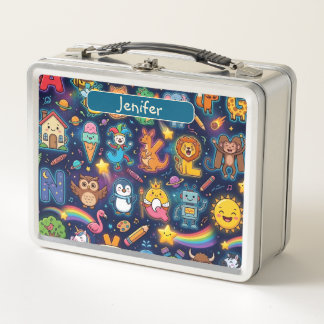 Personalised Alphaland Kids Lunch Blue Steel Box
