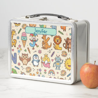 Personalised Alphaland Kids Lunch Box Beigh steel