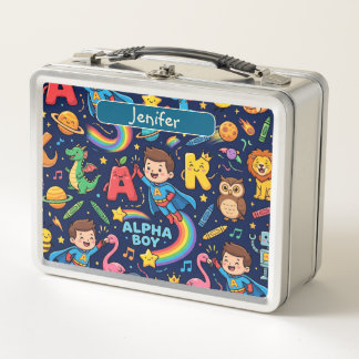 Personalised Alphaland Kids Lunch Box Blue White