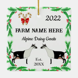 Personalised Alpine Dairy Goat Farm Christmas Ceramic Ornament