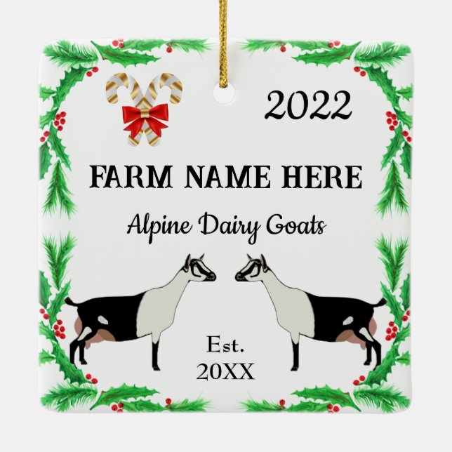 Personalised Alpine Dairy Goat Farm Christmas Ceramic Ornament (Back)